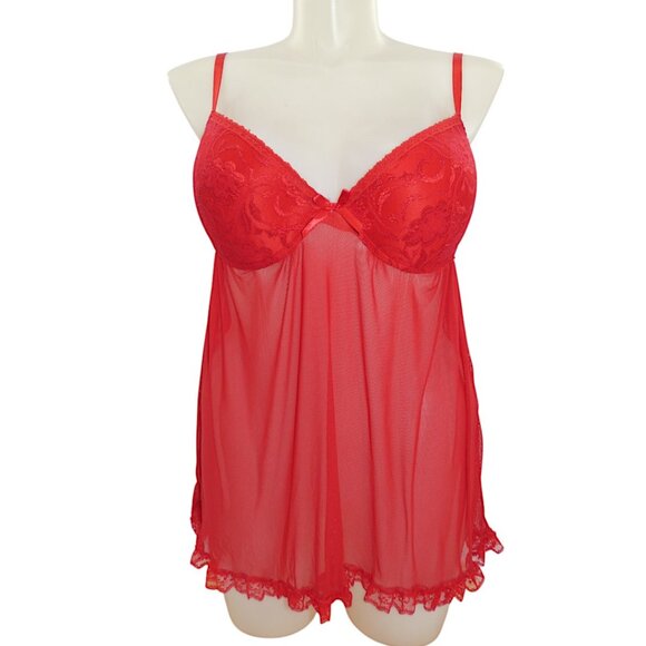 Passion Forever Red Lace Mesh Babydoll Plus Size 1X | Romantic Flirty Lingerie - Picture 1 of 10